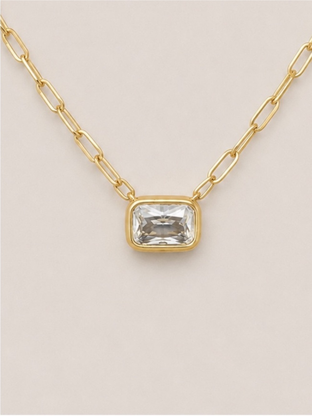 New! 18K Gold Plated Crystal Paperclip Chain Necklace NWOT 1070